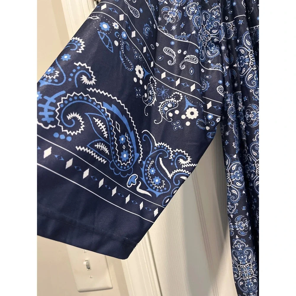 Anthony Richards Navy‎ Blue Bandana Paisley Maxi Lounger Dress Plus Size 4X